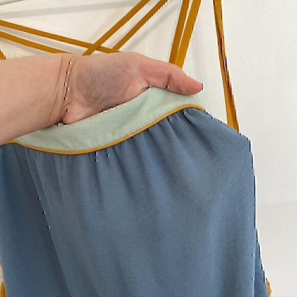 ANN TAYLOR LOFT Poolside Peplum Cami Cream Beige Blue Tassel Strappy Tank Blouse - Picture 5 of 12